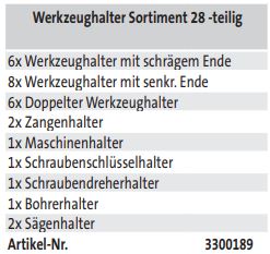 Werkzeughalter Sortiment 28 -teilig (techn. Daten)